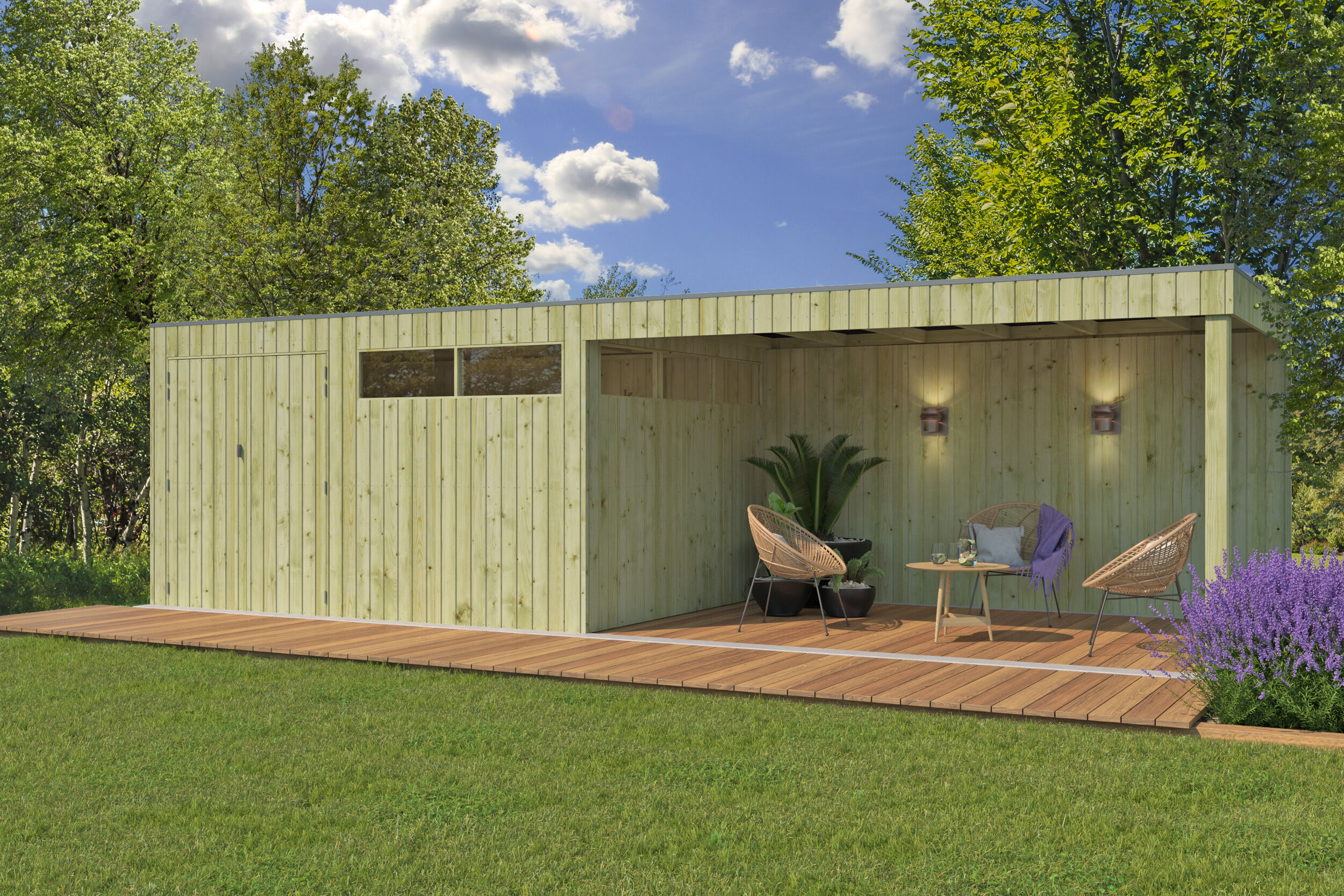 Holzgartenhaus Modell QBV-Line 11,89 m² + 400 cm Anbau | 6x4m