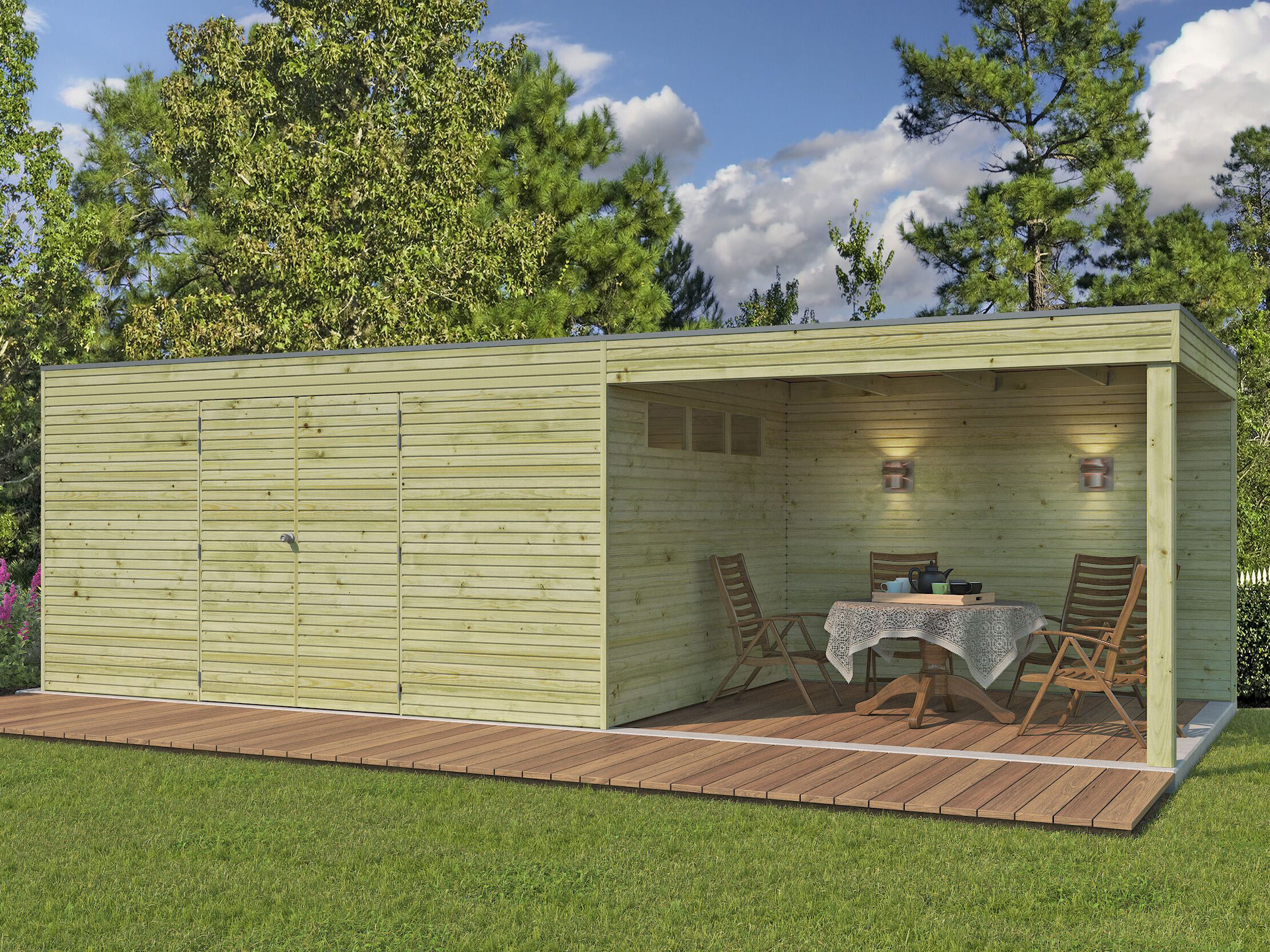 Holzgartenhaus Modell QB-Line 12,60 m² + 300 cm Anbau | 6x3m