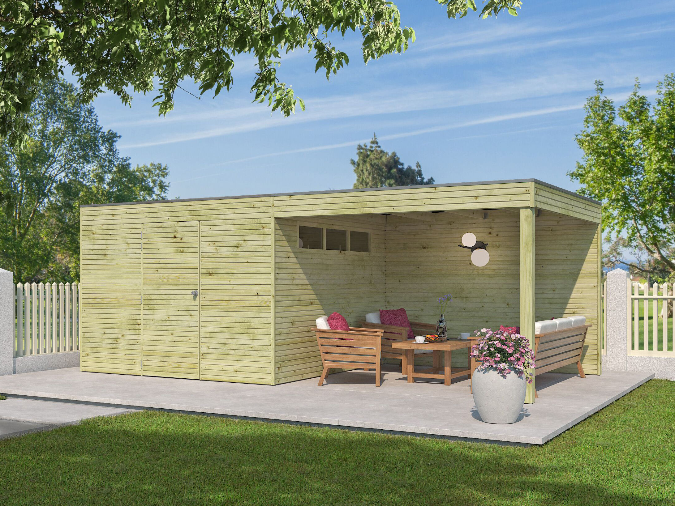 Holzgartenhaus Modell QB-Line 9,00 m² + 300 cm Anbau | 6x5m