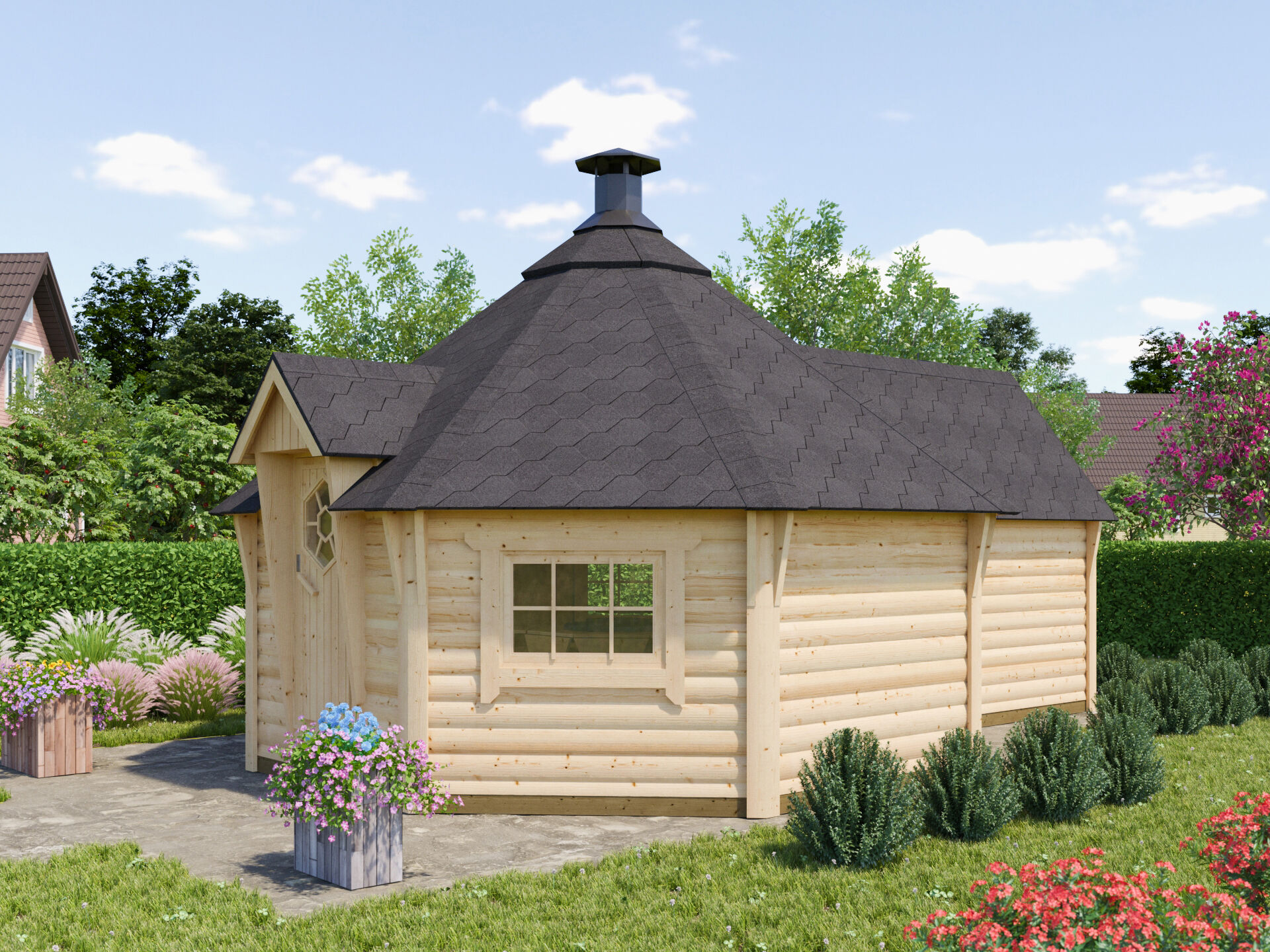 Fjordholz Grillkota mit Anbau Modell Ida 17+4m² | 6x4m