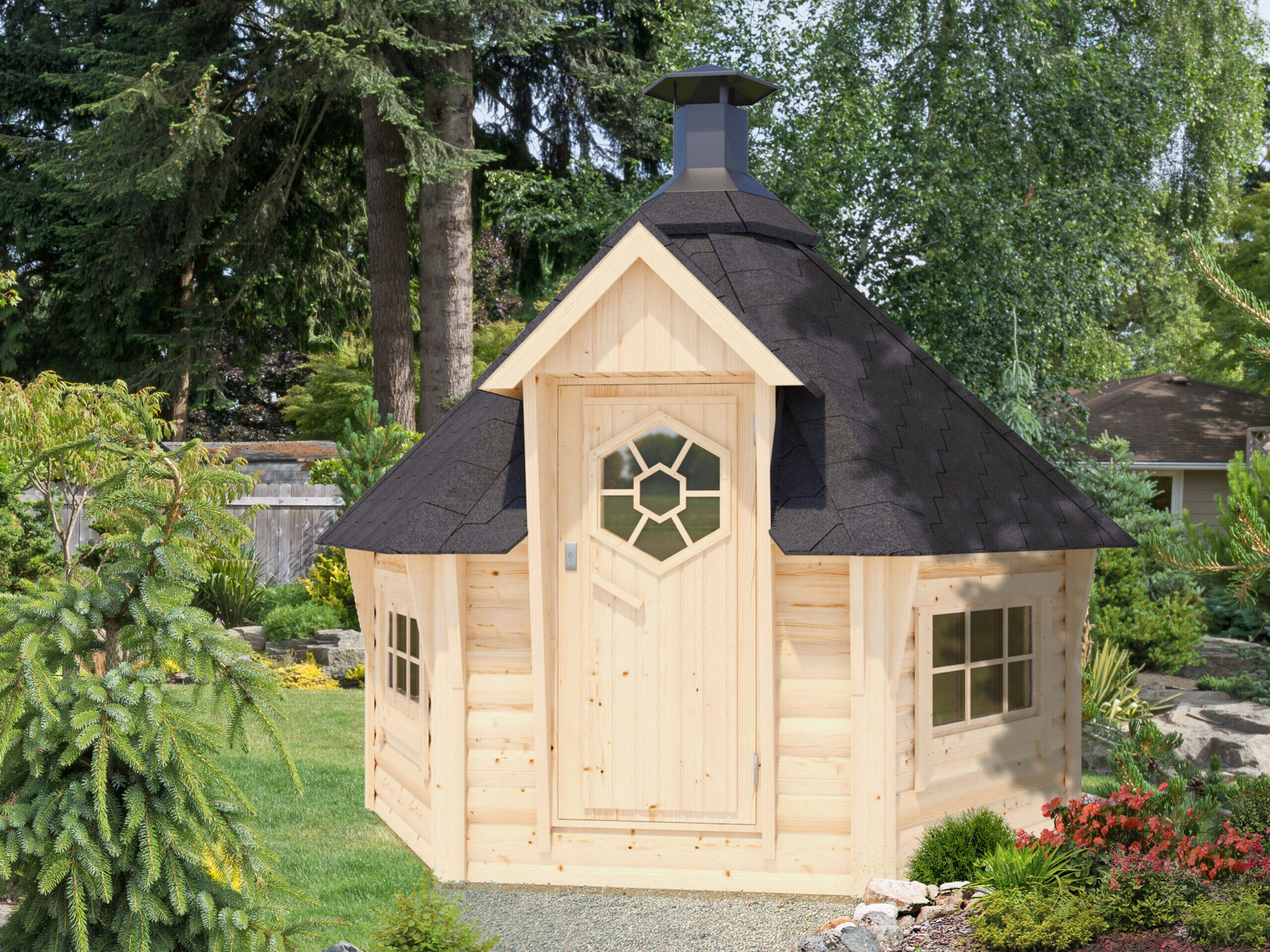 Fjordholz 6-Eck Grillkota Modell Nils 6m² | 3x2m