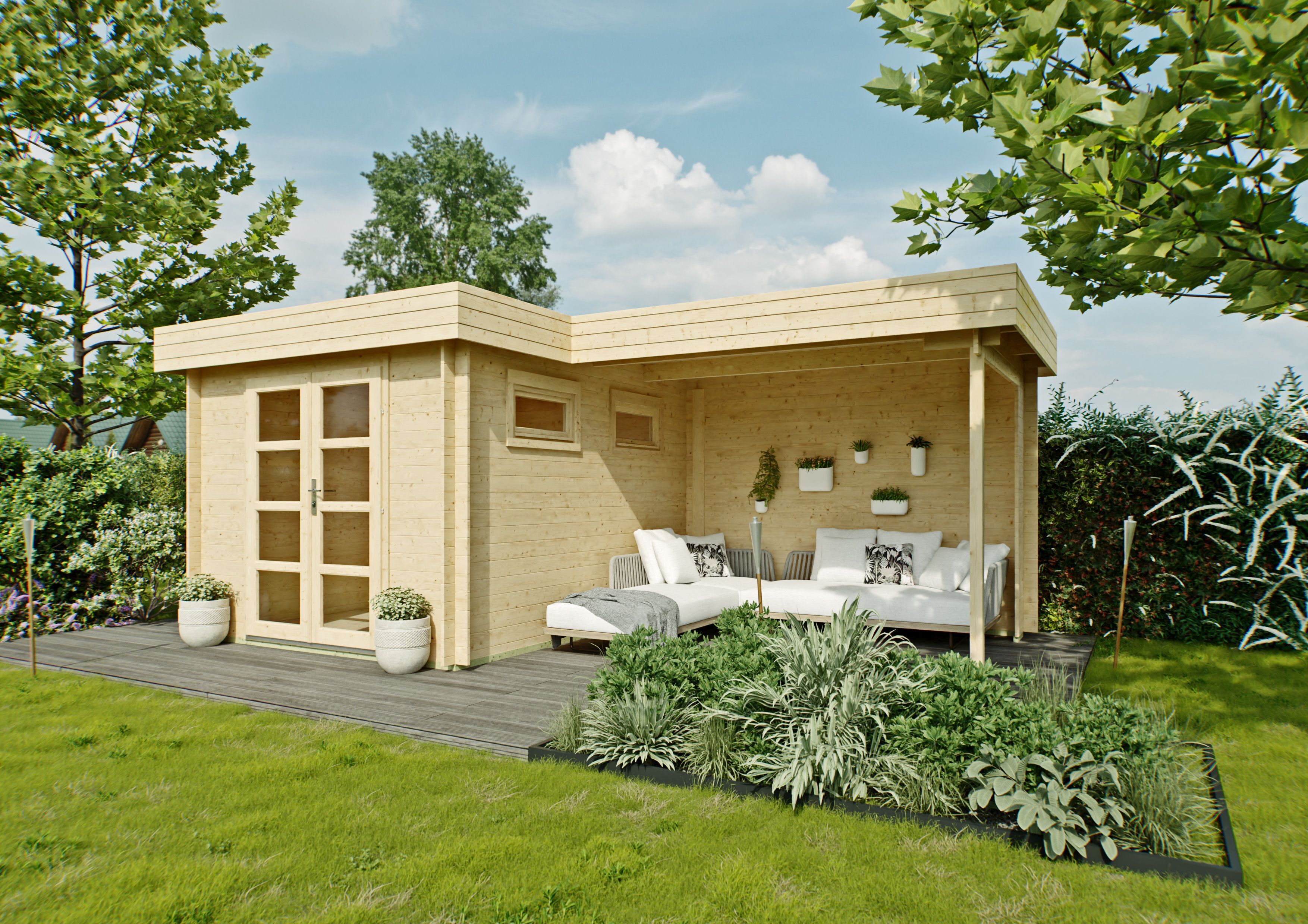 Fjordholz Flachdach Holzgartenhaus Modell Odina 28 B | 6x3m