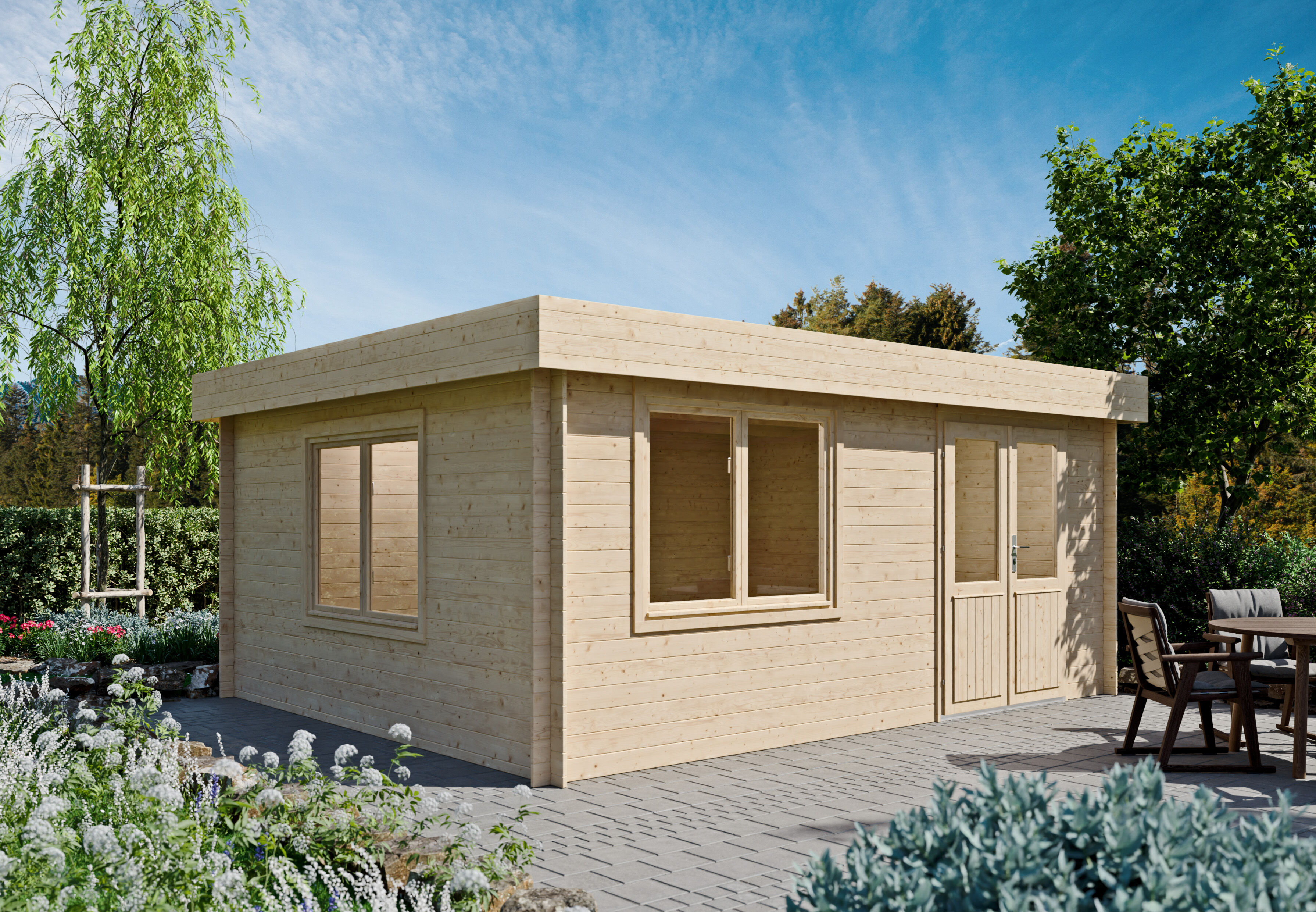 Fjordholz Flachdach Holzgartenhaus Modell Orka 28 A | 5x4m