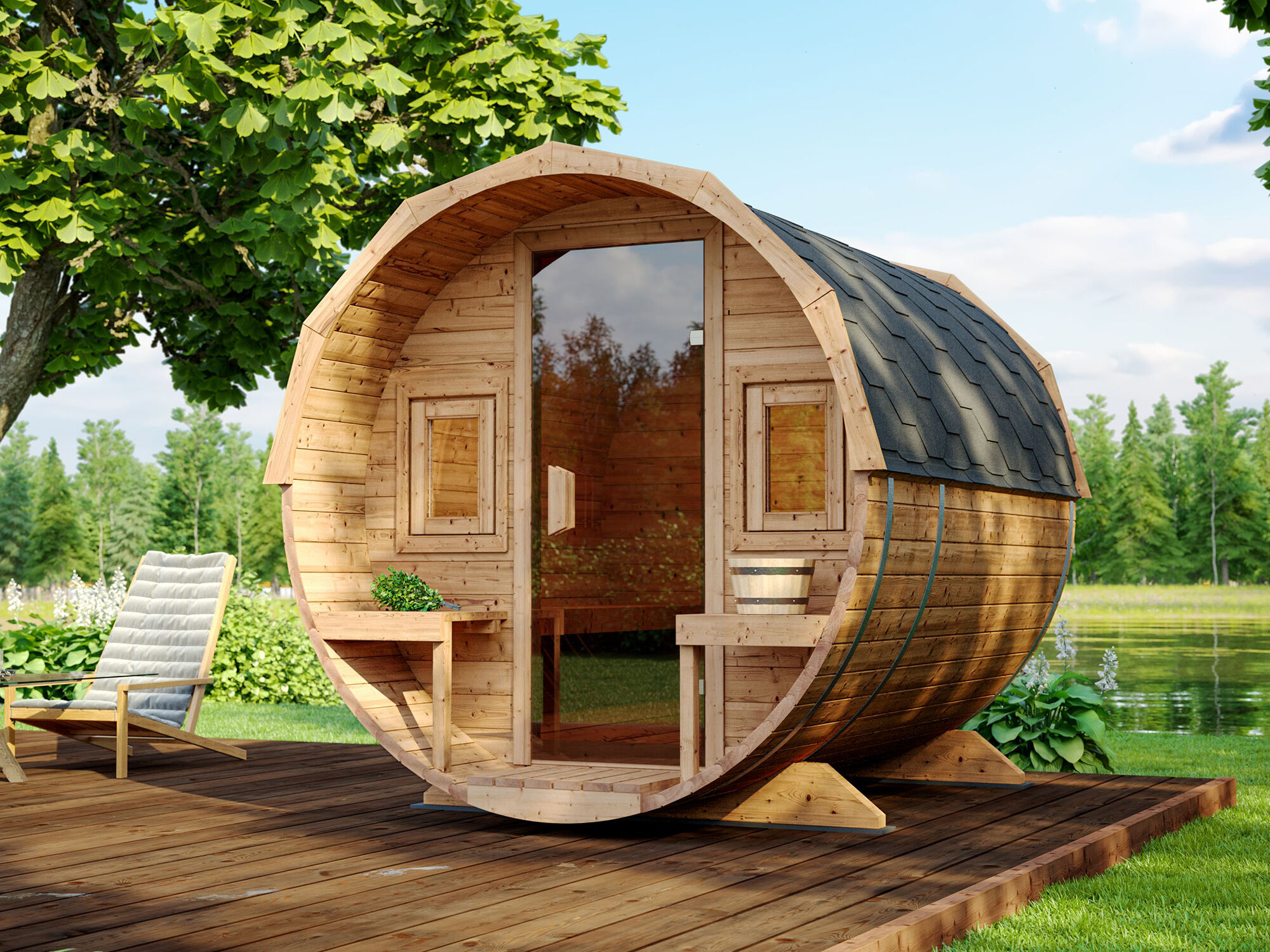 Fjordholz Fass-Sauna Modell Lauri | 4x2m
